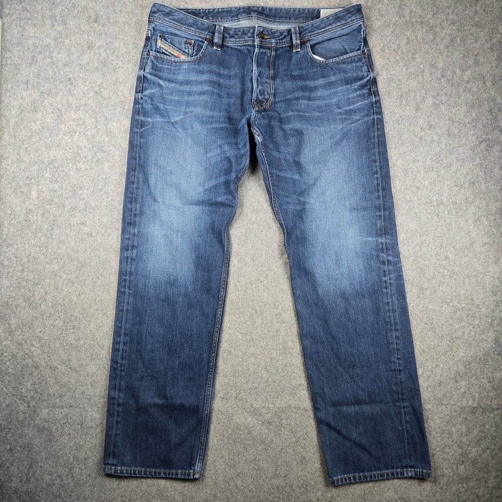 Diesel Larkee Jeans Mens 40x34 Blue Regular Straight Leg Denim Button Fly Italy